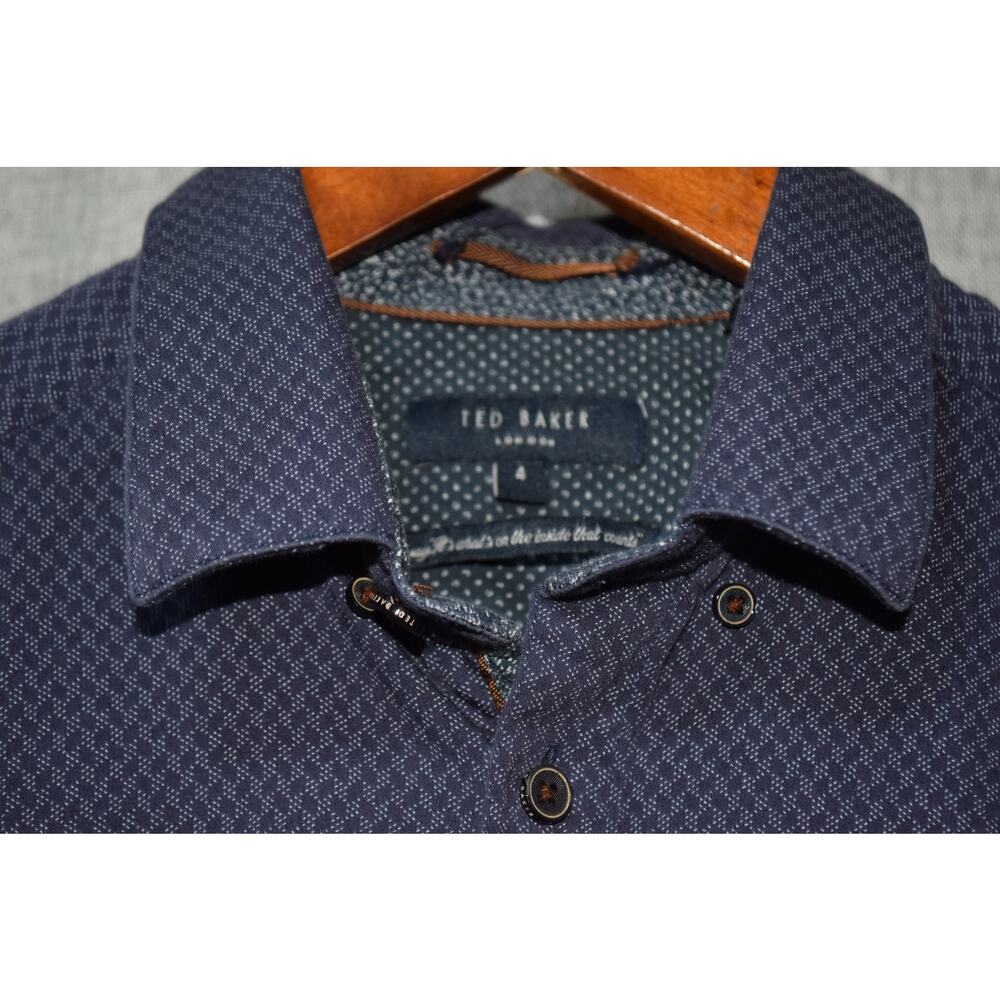 Ted Baker Navy Micro-Print Button-Down Shirt Large - image 3